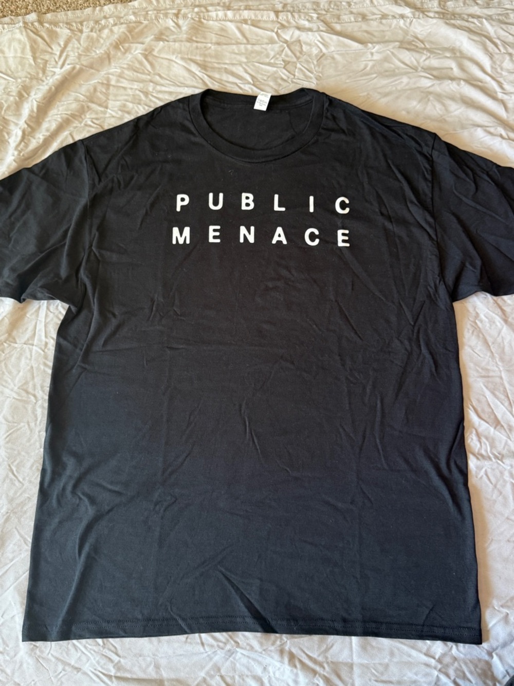Fruit of the Loom Black Tee with White "Public Menace" Print